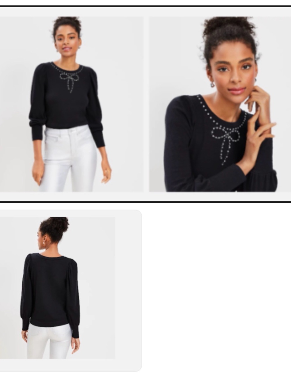 LOFT Black Knit Sweater with Rhinestone Bow Detail